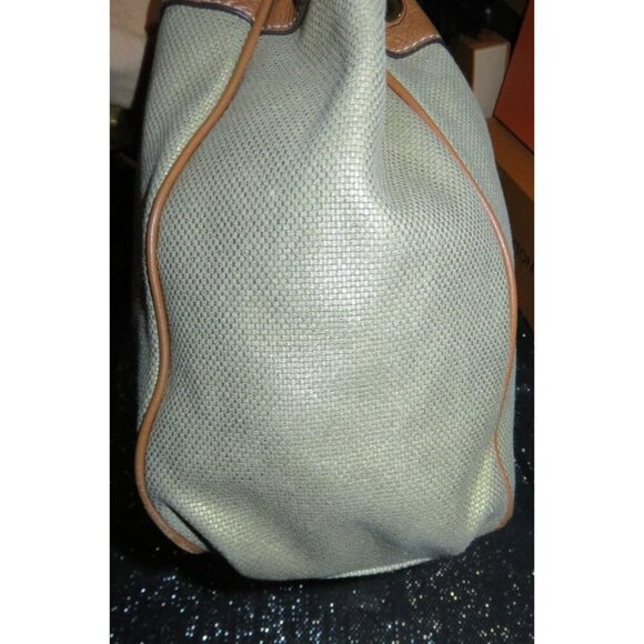 Michael Kors Marina Gold Glitter Canvas & Leather Trim Drawstring Large Tote Han - Picture 5 of 13